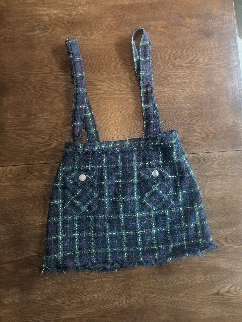 Plaid Tweed Suspender Mini Skirt - Navy Multicolor Zara
